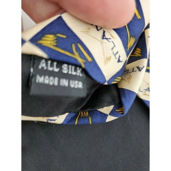 Mens Tie Atlanta Yellow Wings H Stockton Silk Blue - Picture 4 of 5